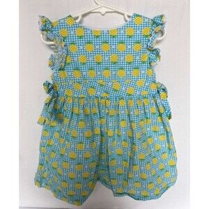 Lil Cactus Toddler Girl Dress 2T Pineapple Print Blue Gingham Ruffle Sleeves